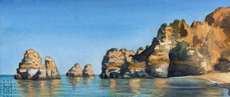 Stein, Strand & Steilküste in Aquarell