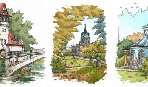 Lebendige Architekturskizzen mit Tinte und Aquarell