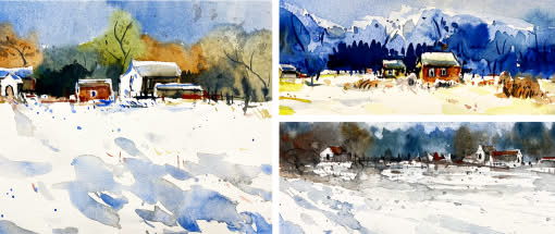 After Work: Winterlandschaft in Aquarell: ein Motiv - mehrere Umsetzungen